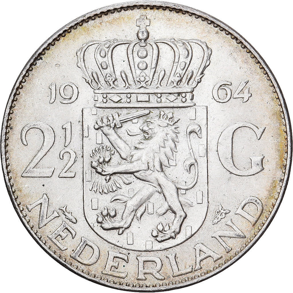 Nederland, 2-1/2 Gulden, 1964, Zilver, ZF+, KM:185
