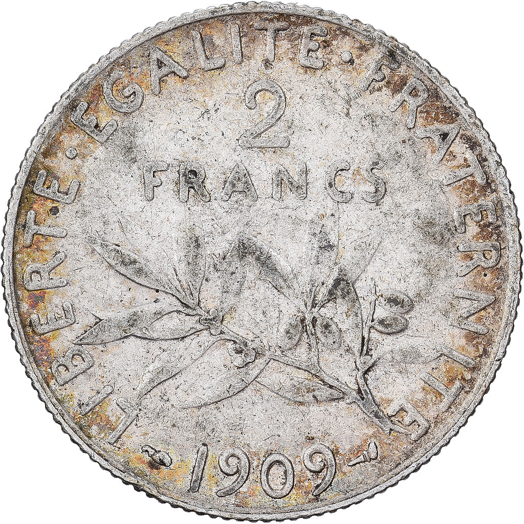 Frankrijk, 2 Francs, Semeuse, 1909, Paris, Zilver, FR+, KM:845.1