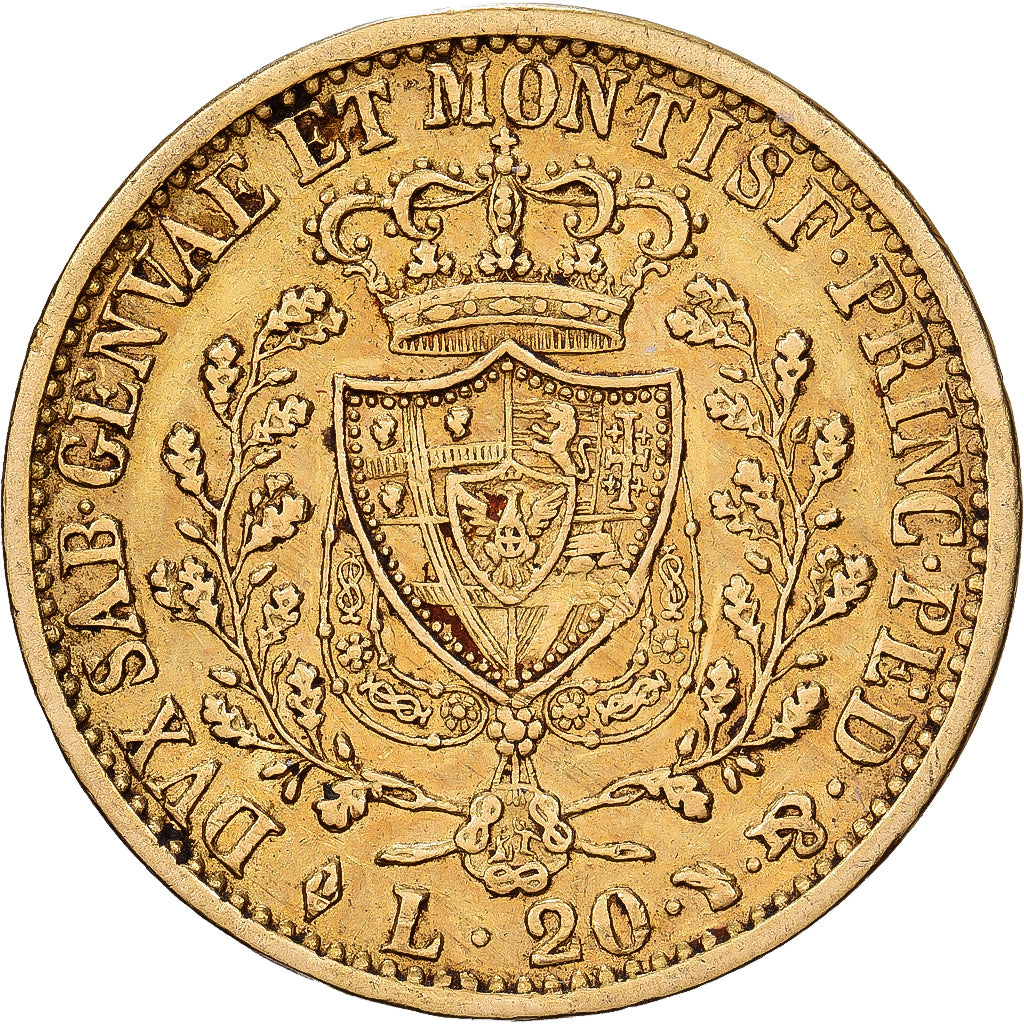 Estados italianos, SARDINIA, Carlo Felice, 20 Lire, 1827, Torino, Oro, MBC+
