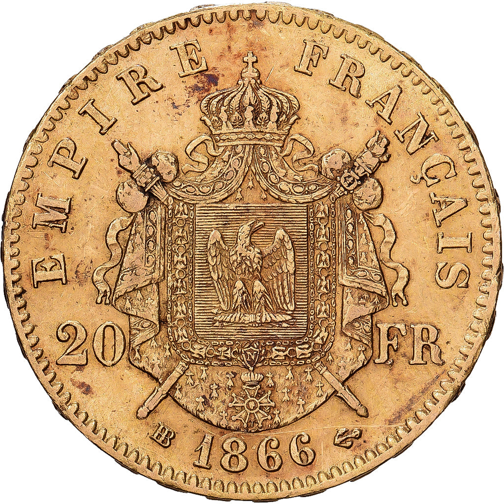 Francja, Napoleon III, 20 Francs, Napoléon III, 1866, Strasbourg, Złoto