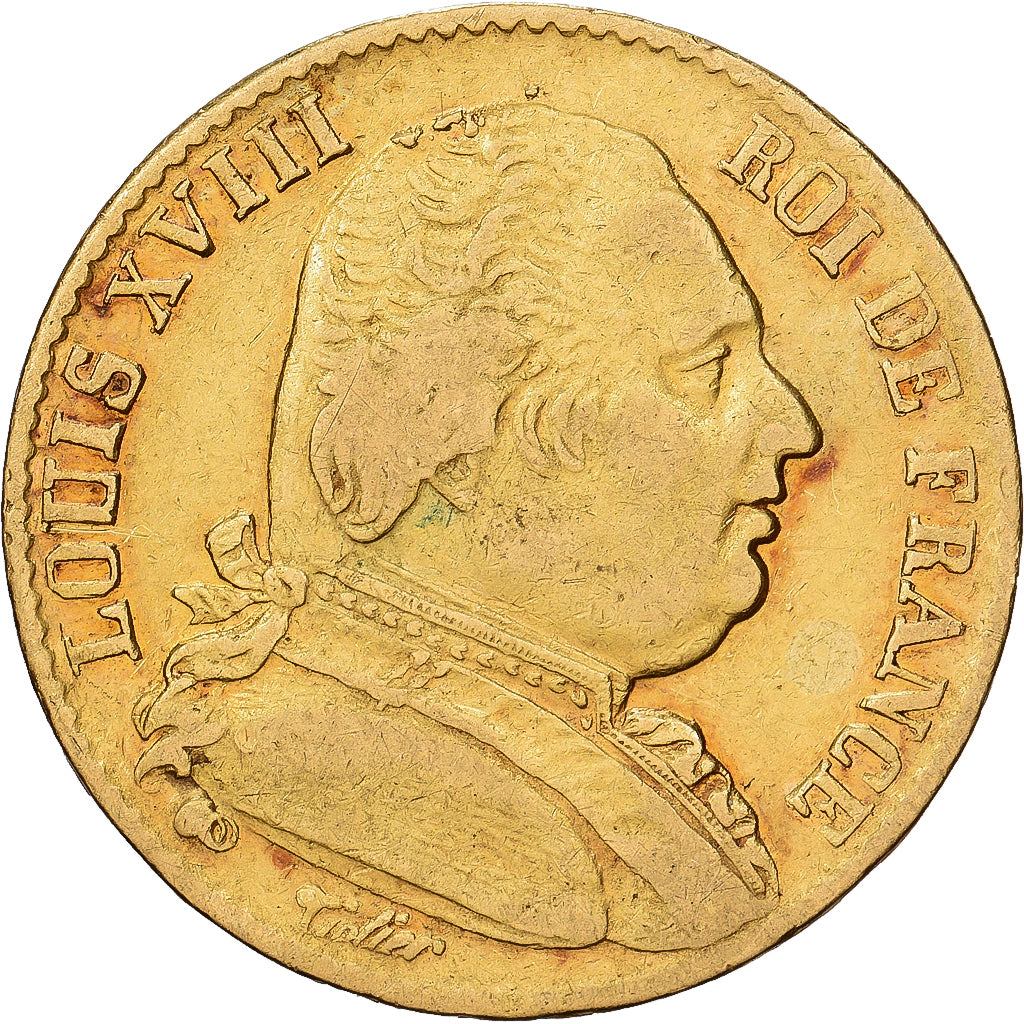 Frankreich, Louis XVIII, 20 Francs, Louis XVIII, 1814, Paris, Gold, S+, KM:706.1