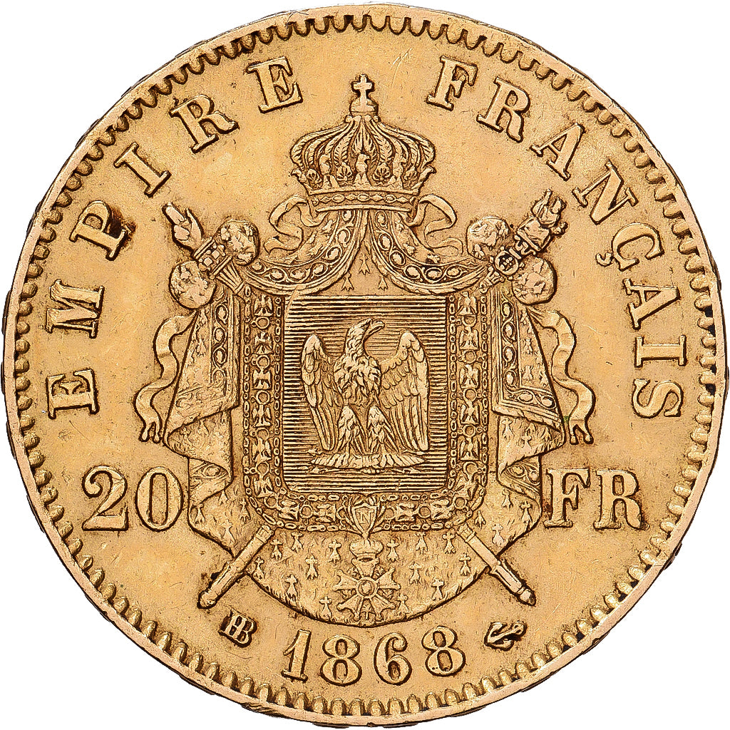 Francja, Napoleon III, 20 Francs, Napoléon III, 1868, Strasbourg, Złoto
