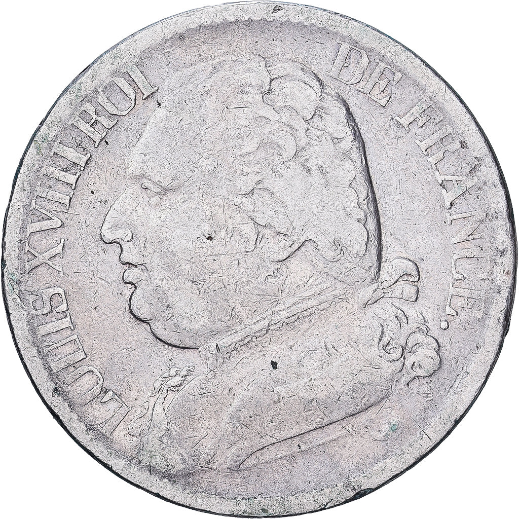 Francja, Louis XVIII, 5 Francs, Louis XVIII, 1815/1814, Toulouse, Srebro