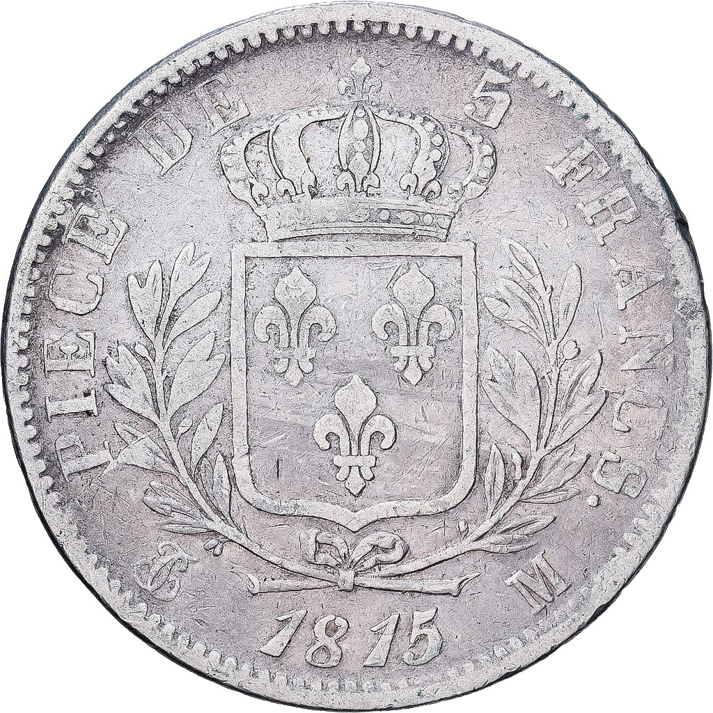 Francja, Louis XVIII, 5 Francs, Louis XVIII, 1815/1814, Toulouse, Srebro