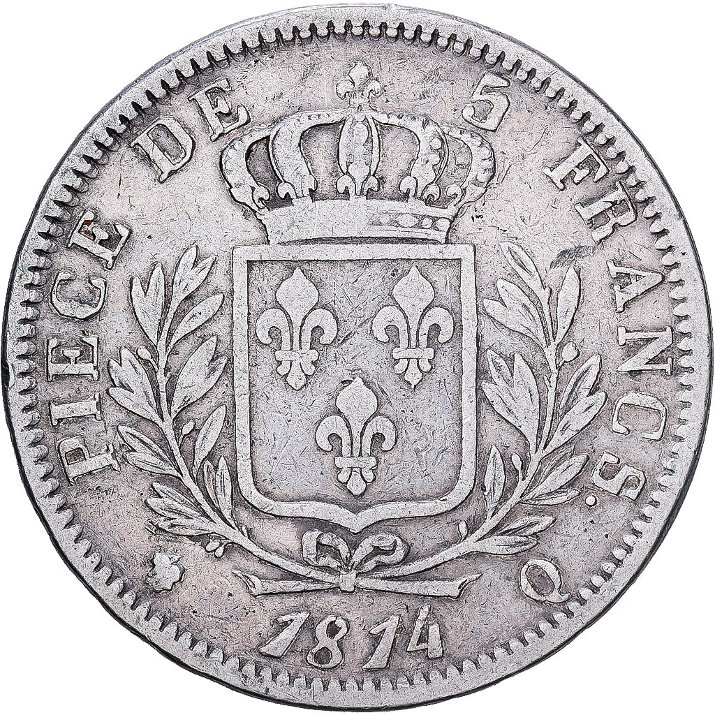 Frankreich, Louis XVIII, 5 Francs, Louis XVIII, 1814, Perpignan, Silber, S