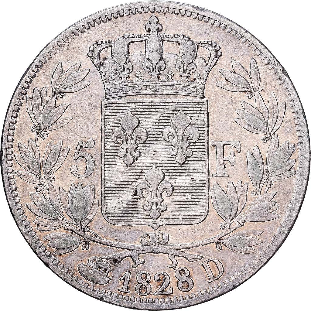 Frankreich, 5 Francs, Charles X, 1828, Lyon, Silber, SS, KM:728.4