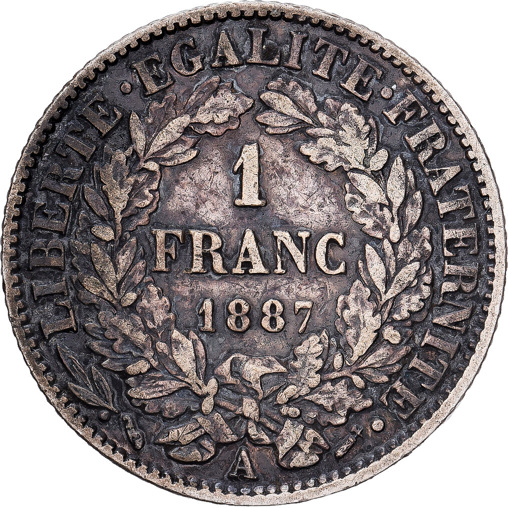 France, Franc, Cérès, 1887, Paris, Silver, VF(30-35), KM:822.1