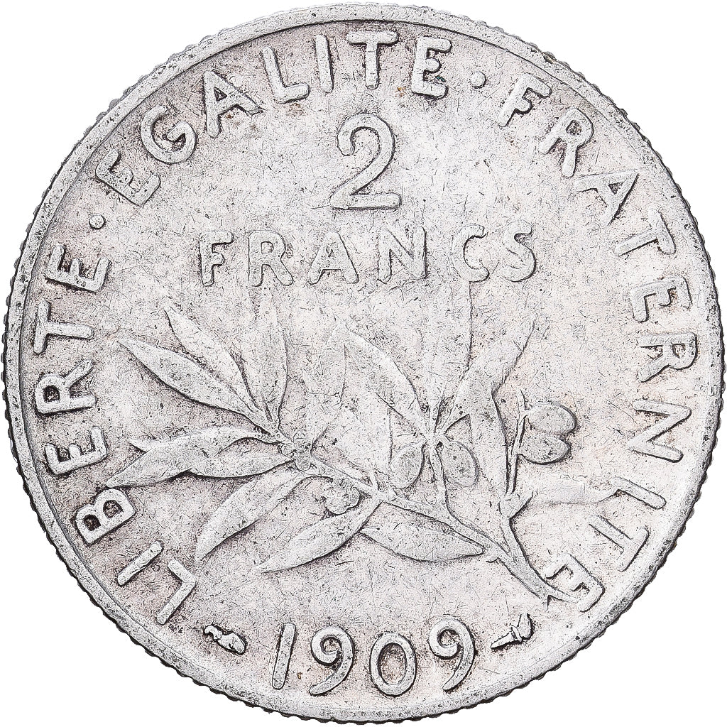 Frankrijk, 2 Francs, Semeuse, 1909, Paris, Zilver, FR+, KM:845.1