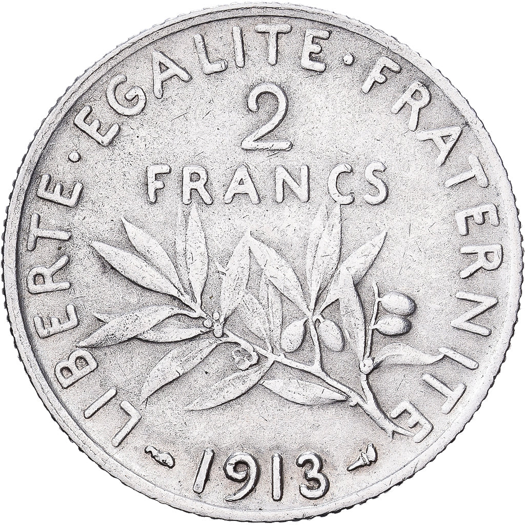 Frankrijk, 2 Francs, Semeuse, 1913, Paris, Zilver, ZF, KM:845.1