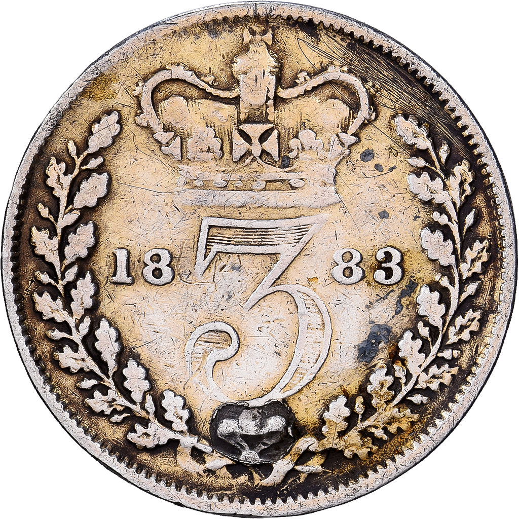 Groot Bretagne, Victoria, 3 Pence, 1883, Zilver, FR, KM:730