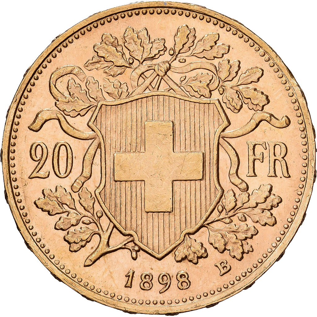 Szwajcaria, 20 Francs, 1898, Bern, Złoto, AU(55-58), KM:35.1
