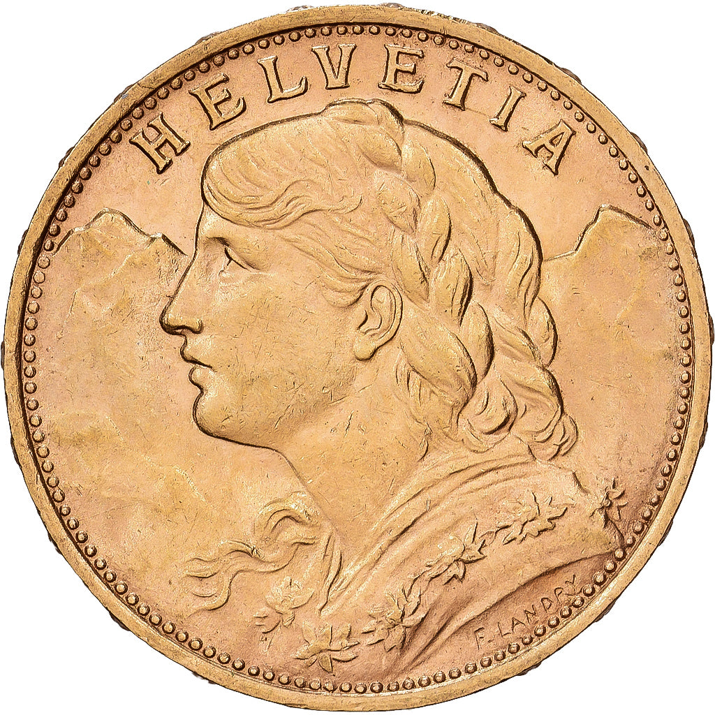 Szwajcaria, 20 Francs, 1922, Bern, Złoto, AU(55-58), KM:35.1