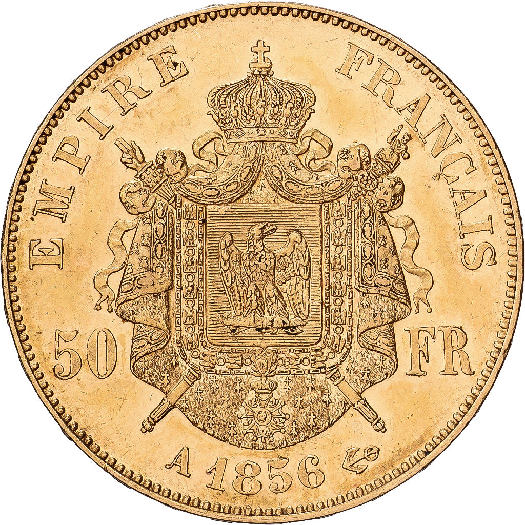 Francja, Napoleon III, 50 Francs, Napoléon III, 1856, Paris, Złoto, AU(55-58)