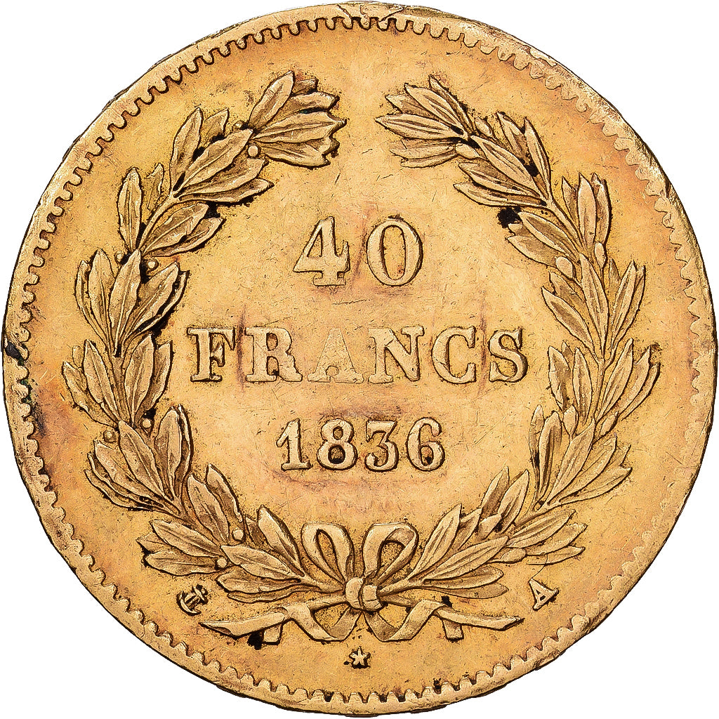 Francia, 40 Francs, Louis-Philippe, 1836, Paris, Oro, MBC, KM:747.1