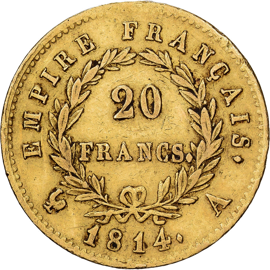 Frankreich, 20 Francs, Napoléon I, 1814, Paris, Gold, S+, KM:695.1