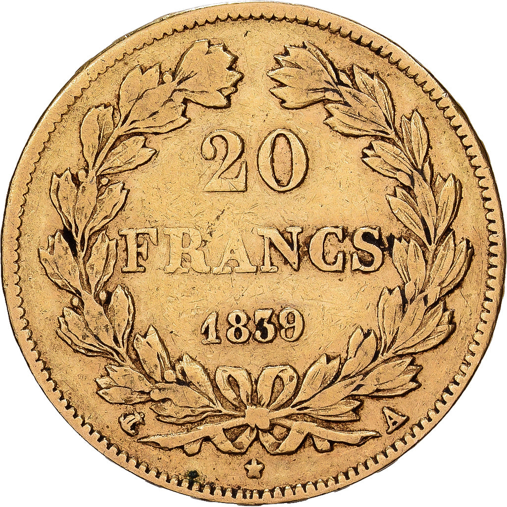 Francja, 20 Francs, Louis-Philippe, 1839, Paris, Złoto, VF(30-35), KM:750.1