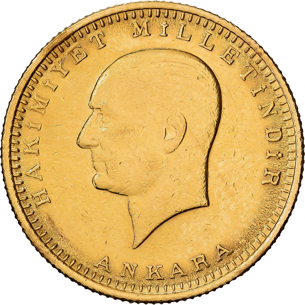 Turcja, 100 Kurush, Undated (1967), Złoto, VF(30-35), KM:855