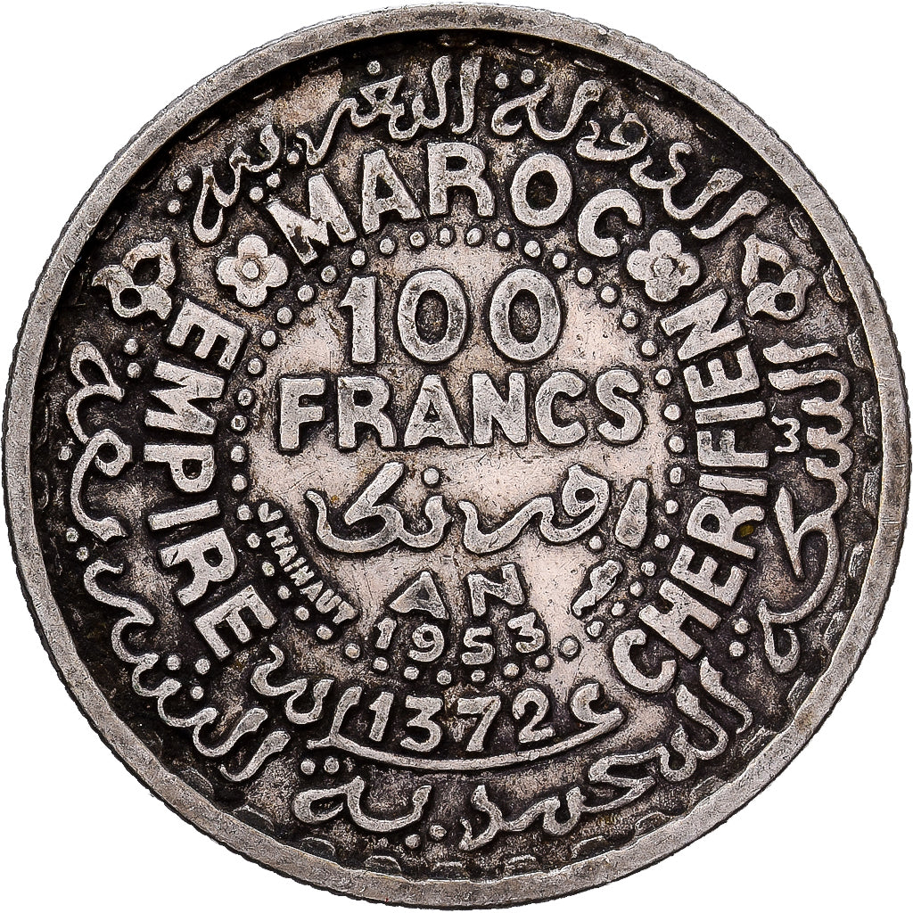 Marokko, Mohammed V, 100 Francs, 1953, Paris, Zilver, FR+, KM:52