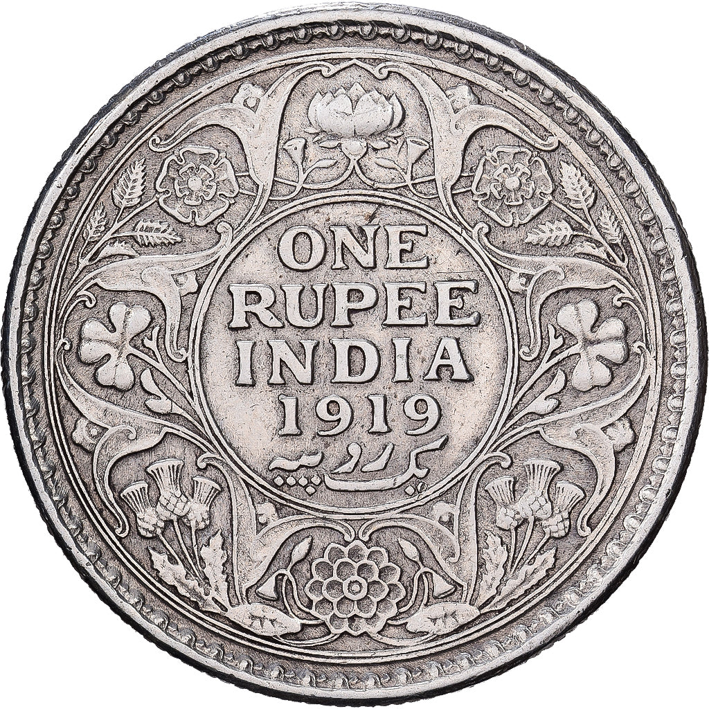 India, George V, Rupee, 1919, Zilver, ZF, KM:524