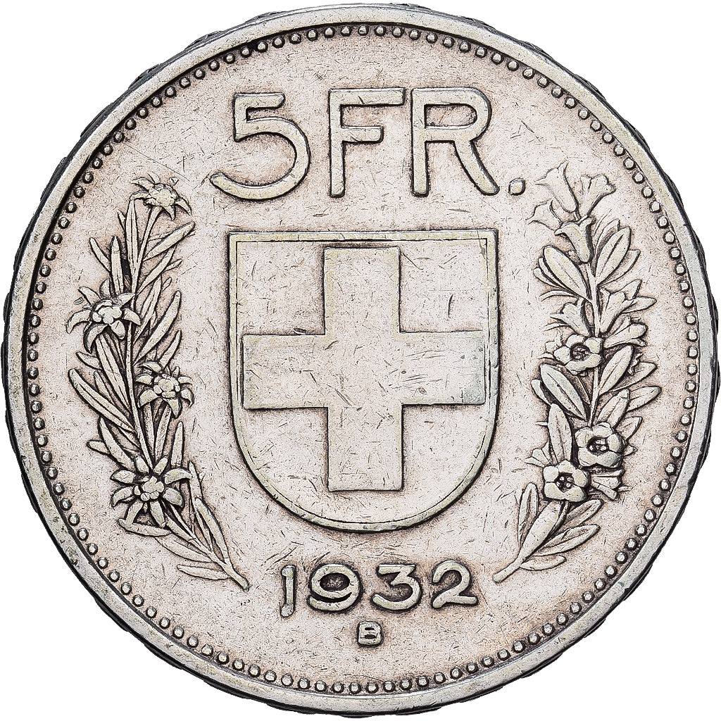 Zwitserland, 5 Francs, 1932, Bern, Zilver, FR+, KM:40
