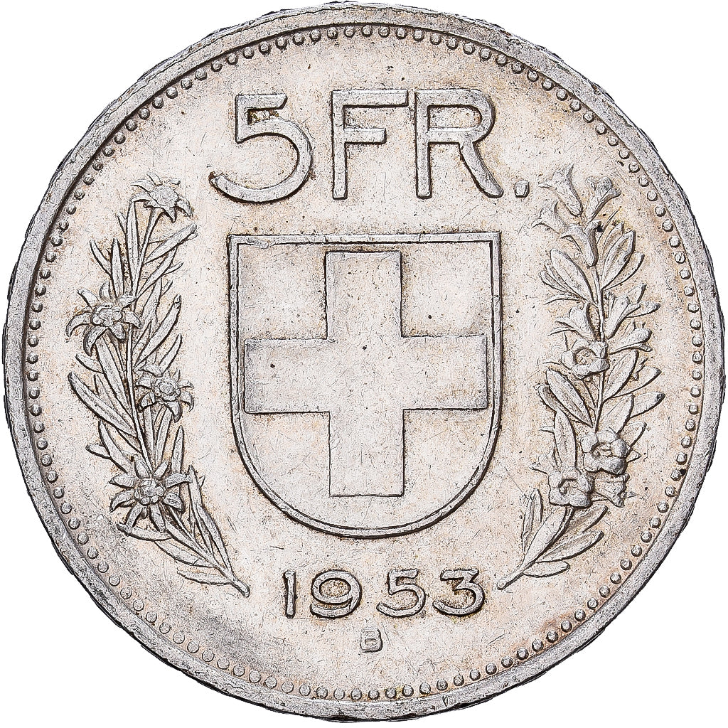 Suíça, 5 Francs, 1953, Bern, Prata, EF(40-45), KM:40