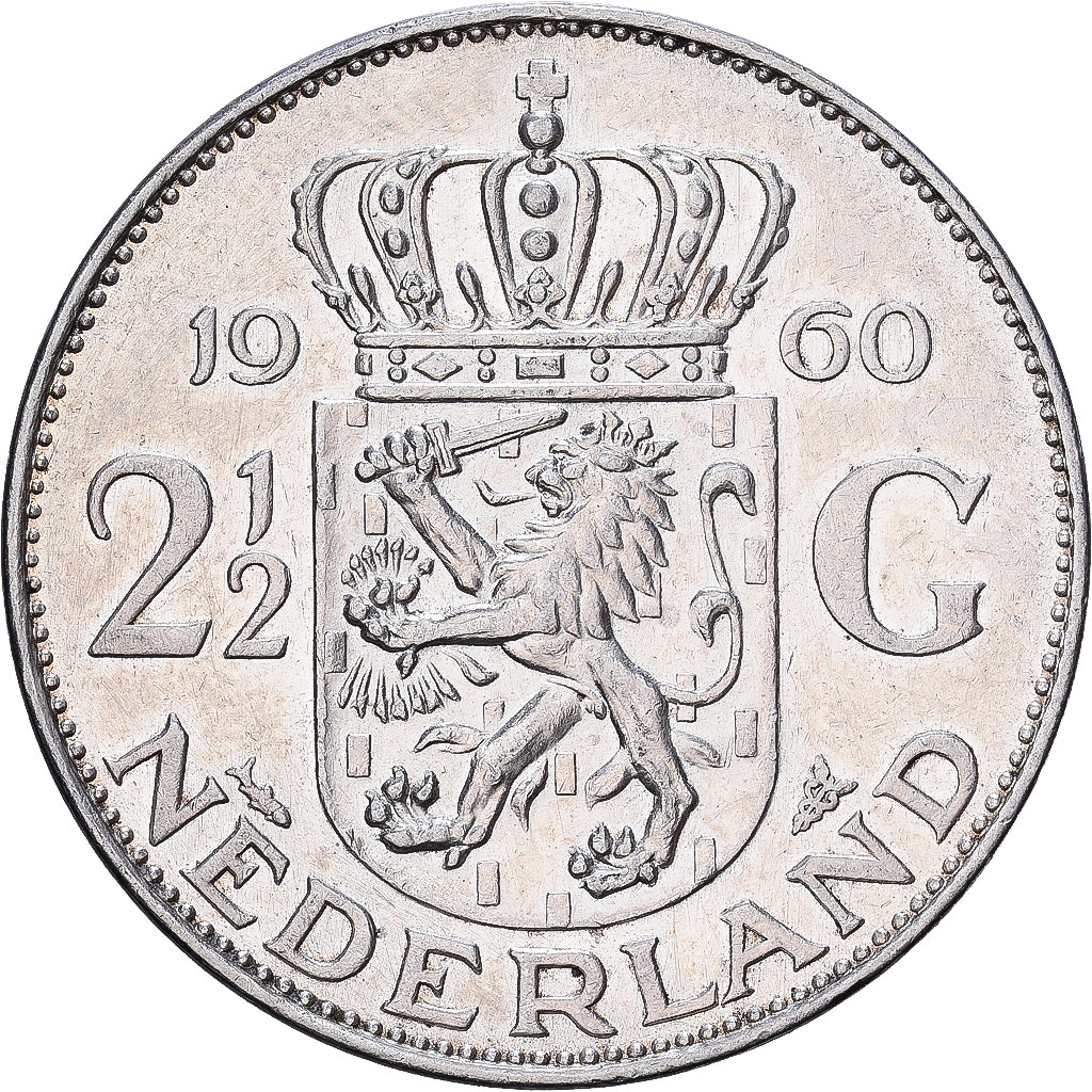 Nederland, Juliana, 2-1/2 Gulden, 1960, Zilver, ZF, KM:185