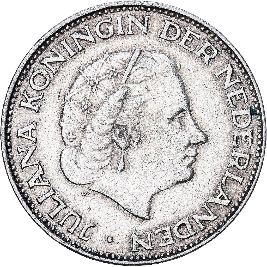 Países Bajos, Juliana, 2-1/2 Gulden, 1961, Plata, BC+, KM:185
