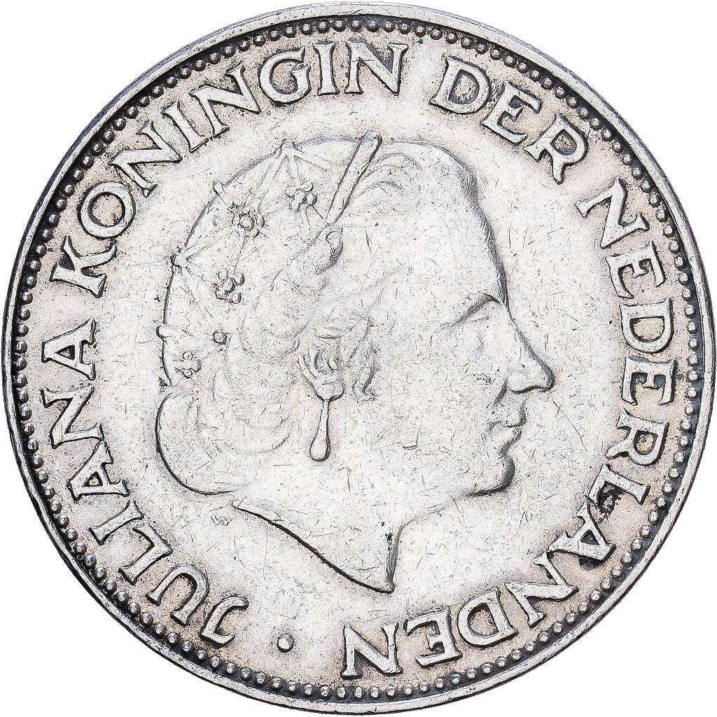 Países Bajos, Juliana, 2-1/2 Gulden, 1962, Plata, BC+, KM:185
