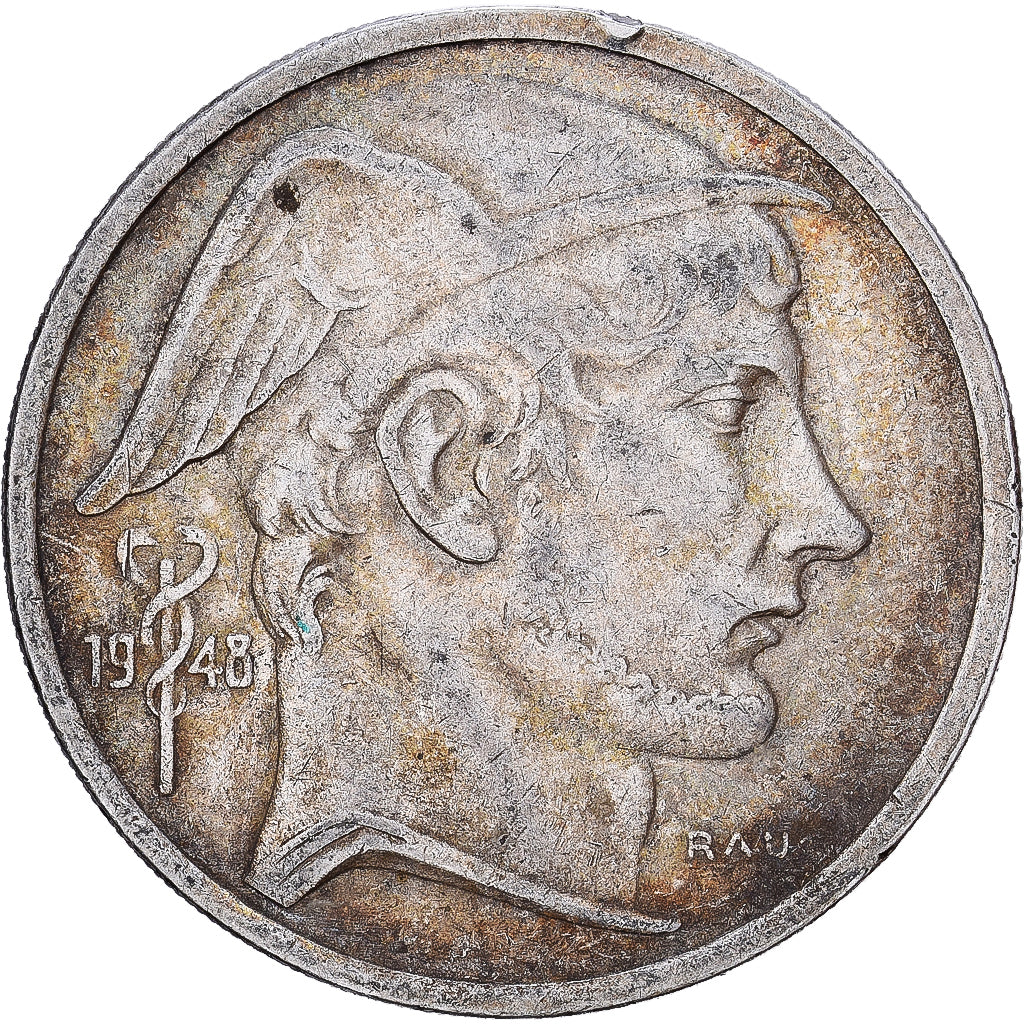 Belgia, 50 Francs, 50 Frank, 1948, Srebro, VF(30-35), KM:137