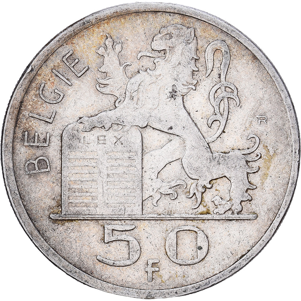 Belgia, 50 Francs, 50 Frank, 1948, Srebro, VF(30-35), KM:137