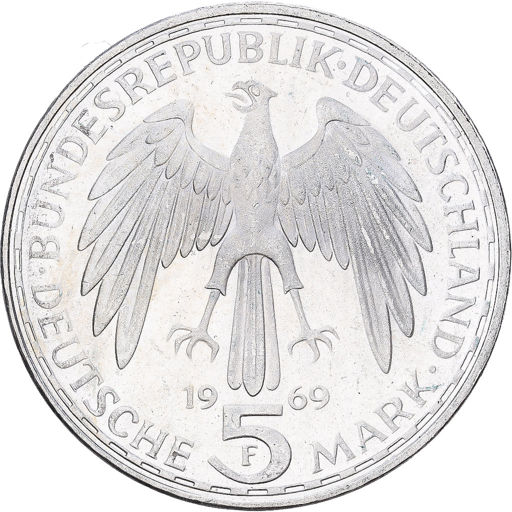 Federal Republic of Germany, 5 Mark, 1969, Stuttgart, Silver, MS(60-62)