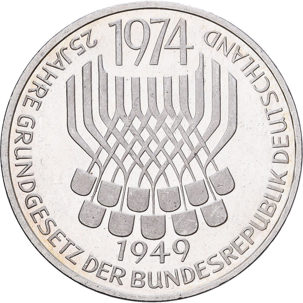République fédérale d'Allemagne, 5 Mark, 1974, Stuttgart, Argent, SUP+