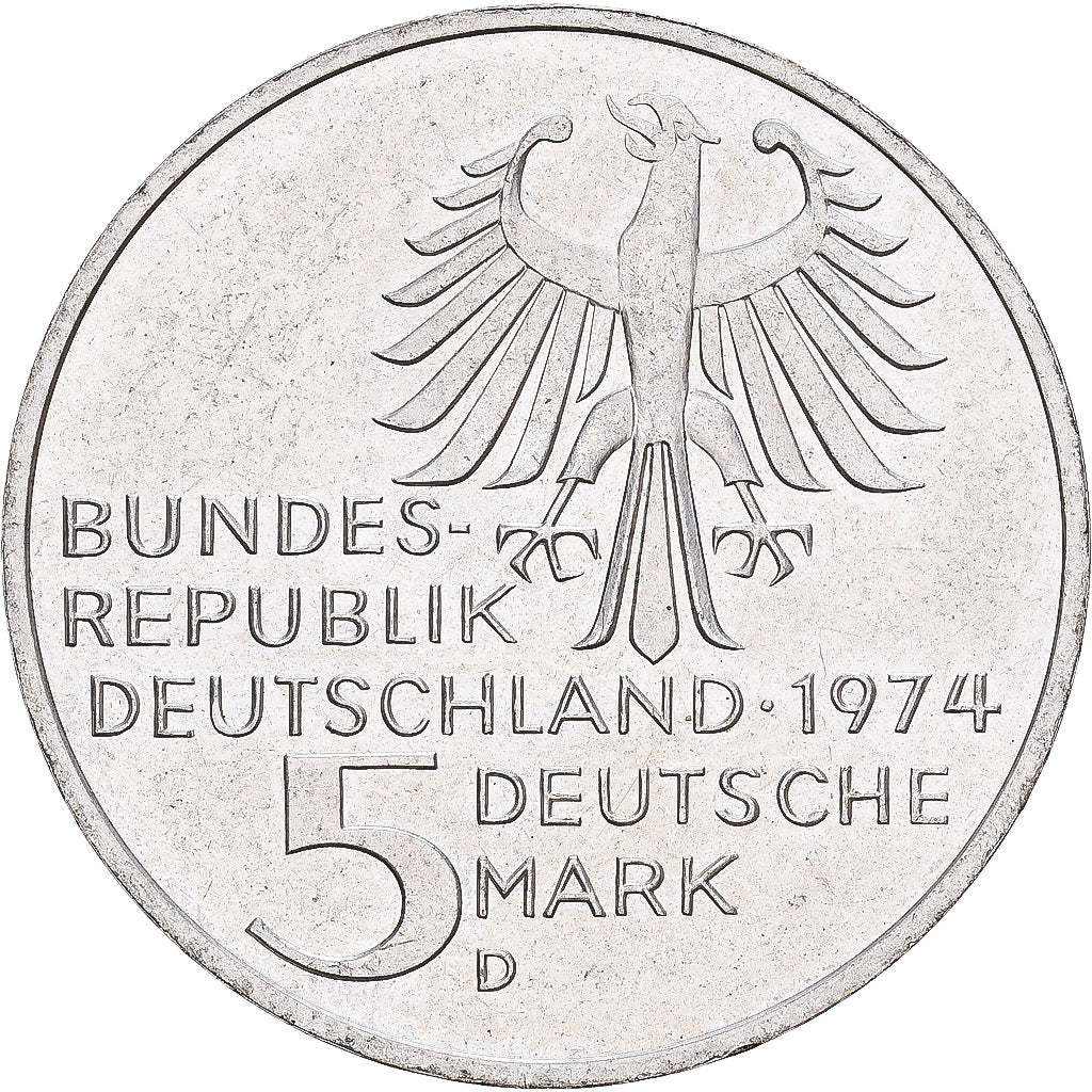 Federal Republic of Germany, 5 Mark, 1974, Munich, Silver, EF(40-45), KM:139