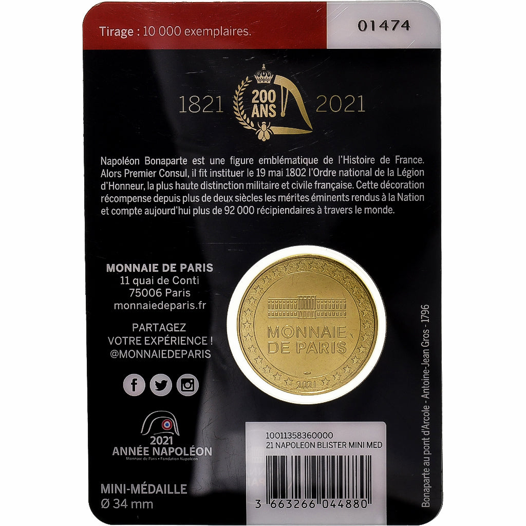França, medalha, Napoléon Bonaparte, 2021, Monnaie de Paris, Latão