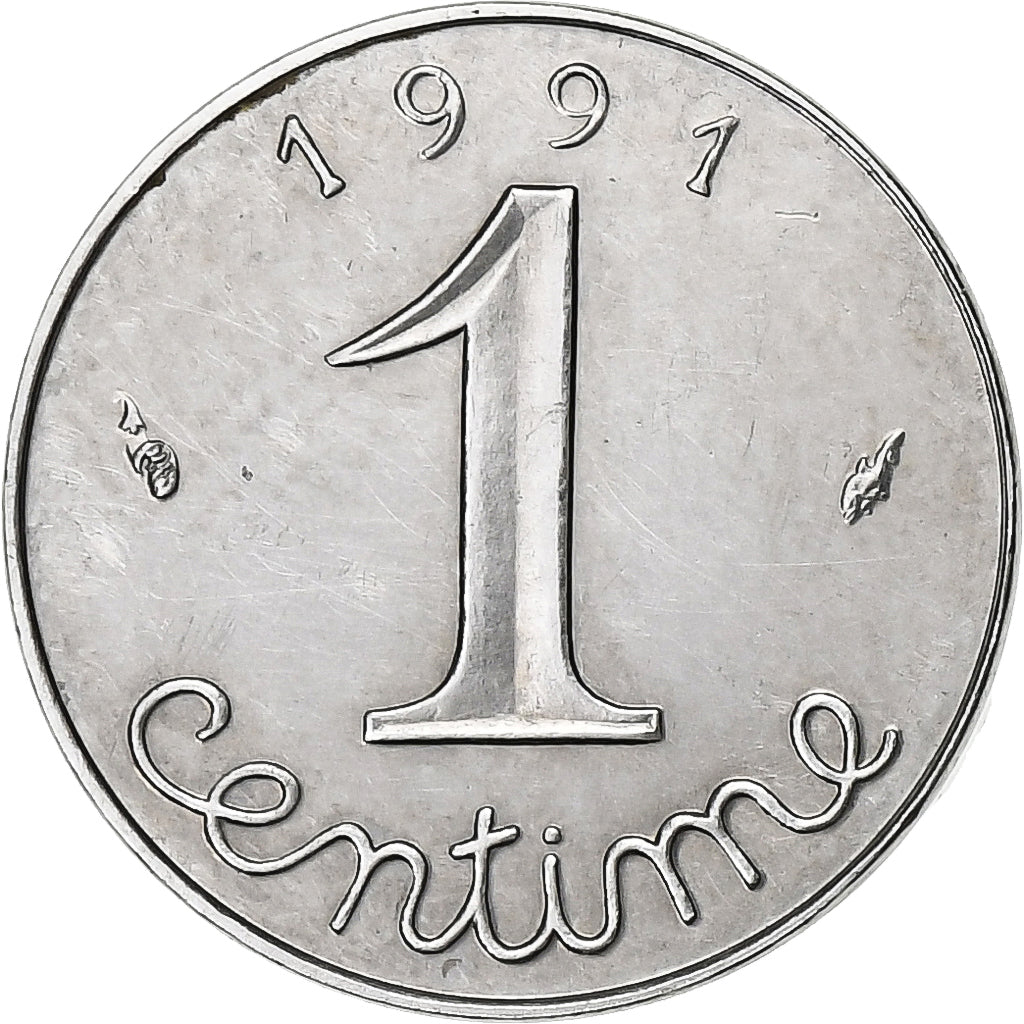 France, Centime, 1991, Pessac, Coin alignment, Stainless Steel, MS(60-62)
