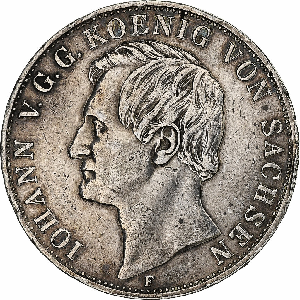 Kingdom of Saxony, Johann, 2 Thaler, 1857, Dresden, Argento, BB+, KM:1195