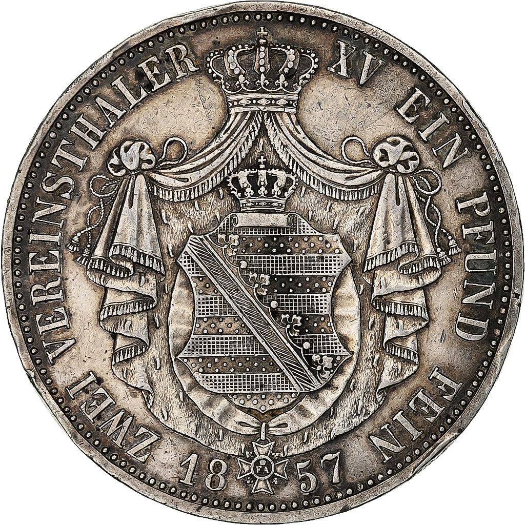 Kingdom of Saxony, Johann, 2 Thaler, 1857, Dresden, Argento, BB+, KM:1195