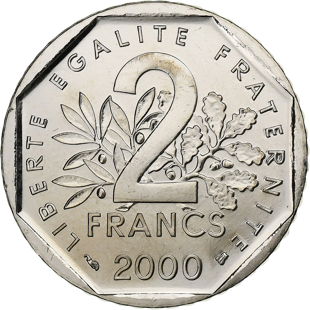 Frankreich, 2 Francs, Semeuse, 2000, MDP, BU, Nickel, STGL, Gadoury:547
