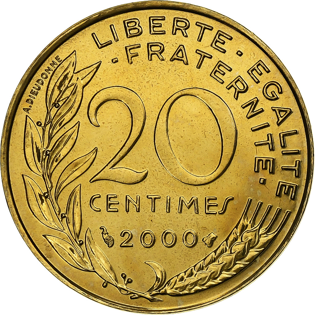 Frankrijk, 20 Centimes, Marianne, 2000, MDP, BU, Aluminum-Bronze, FDC
