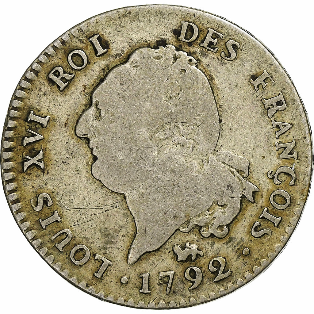 France, Louis XVI, 30 sols françois, 1792 / AN 4, Paris, Silver, VF(20-25)