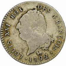 France, Louis XVI, 30 sols françois, 1792 / AN 4, Paris, Silver, VF(20-25)