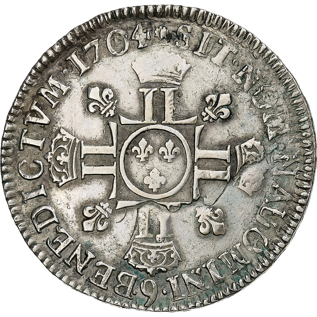 Francia, Louis XIV, 1/2 Écu aux 8 L, 1704, Rennes, reformed, Argento, BB