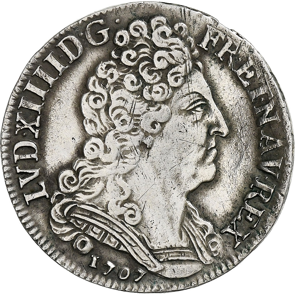 França, Louis XIV, 20 Sols aux insignes, 1707, Paris, Prata, AU(50-53)