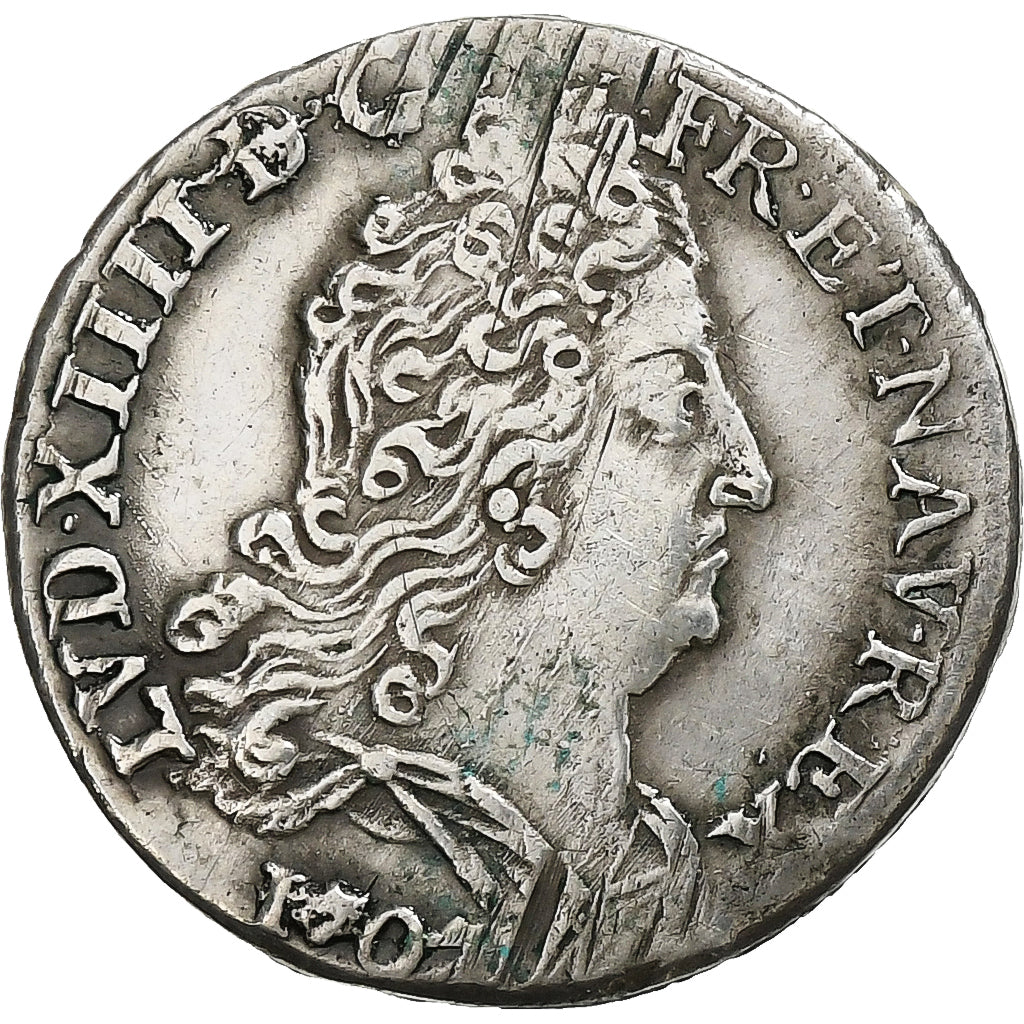Francja, Louis XIV, 10 Sols aux insignes, 1707, Srebro, EF(40-45), Gadoury:133