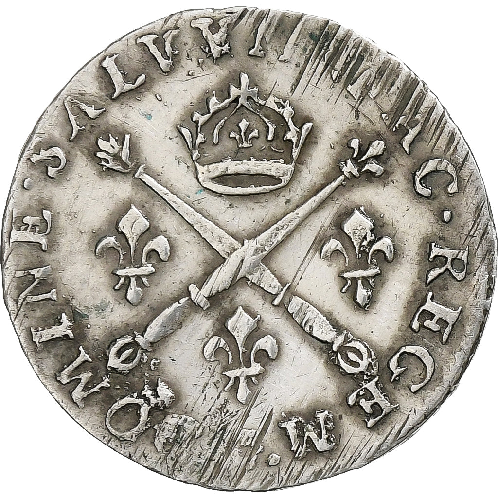 Francja, Louis XIV, 10 Sols aux insignes, 1707, Srebro, EF(40-45), Gadoury:133
