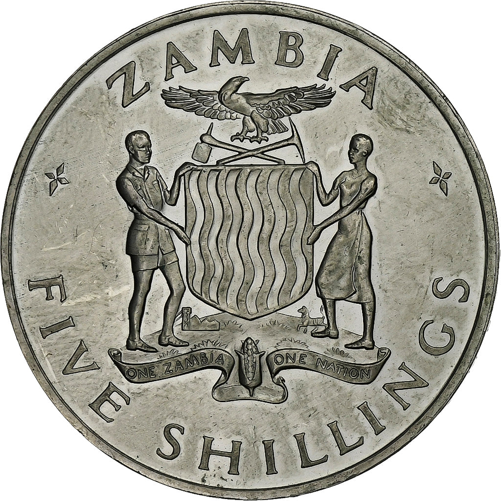 Sambia, 5 Shillings, Independence, 1965, London, Nickel brass, VZ, KM:4