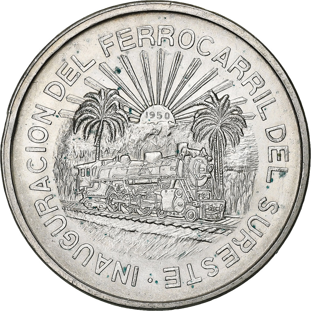 Mexico, 5 Pesos, Southeastern Railroad, 1950, Mexico City, Silver, AU(55-58)