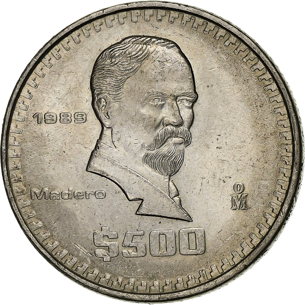 Mexico, 500 Pesos, 1989, Mexico City, Copper-nickel, AU(55-58), KM:529