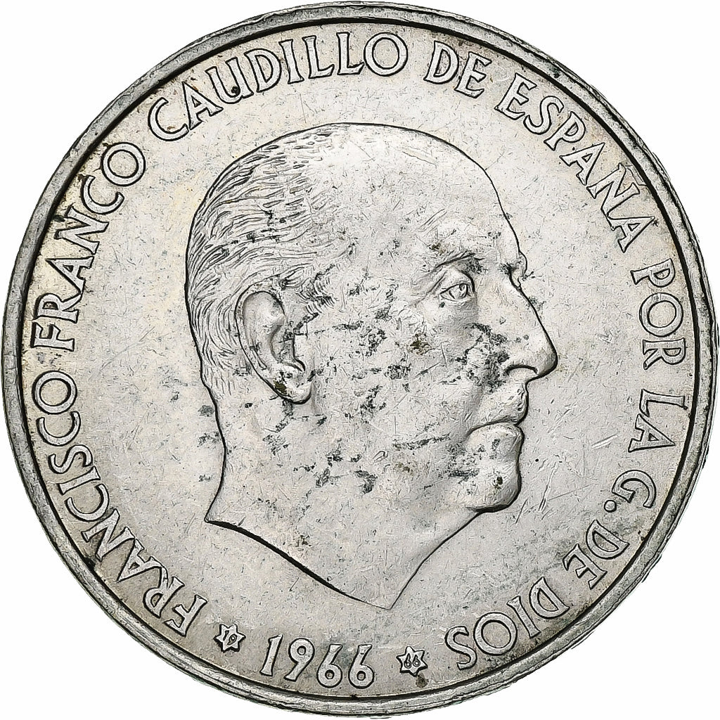 Spain, Francisco Franco, 100 Pesetas, 1966, Madrid, Silver, AU(50-53), KM:797