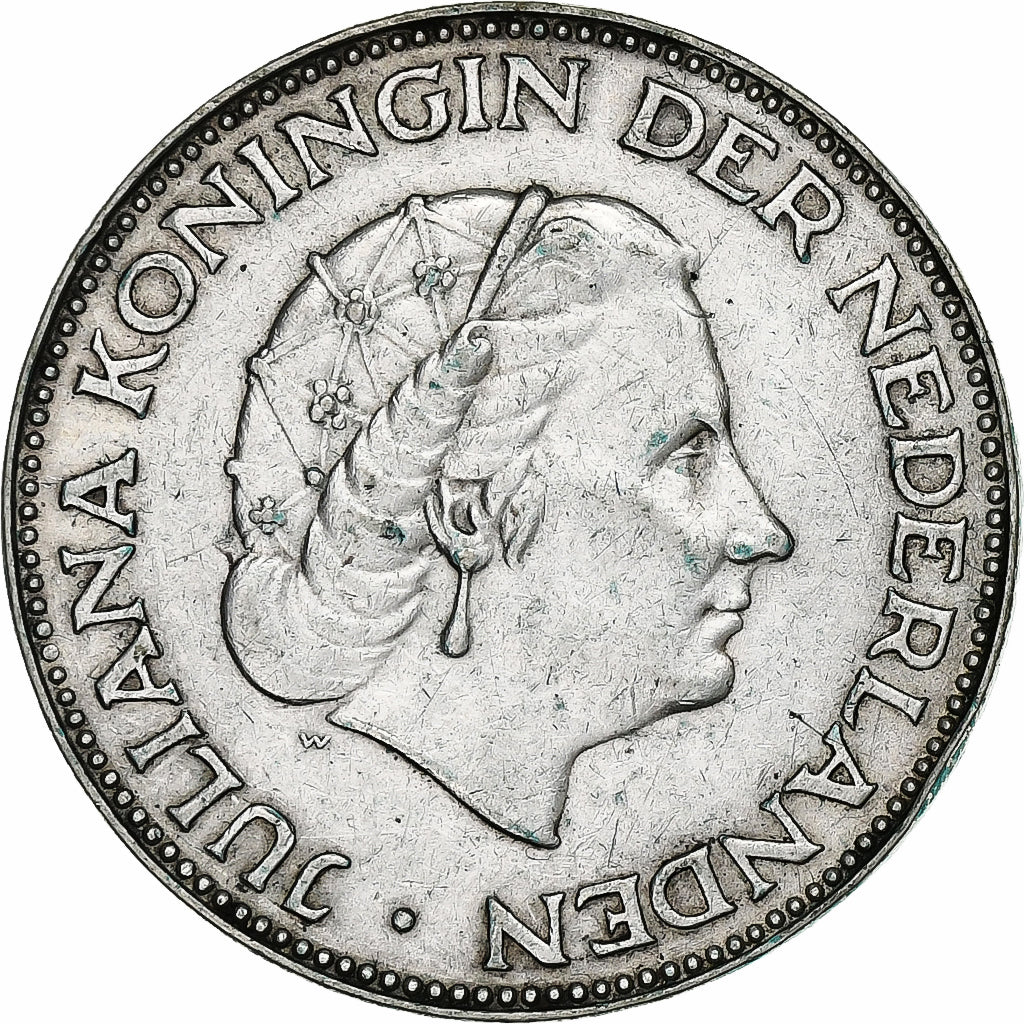 Netherlands, Juliana, 2-1/2 Gulden, 1959, Utrecht, Silver, AU(50-53), KM:185